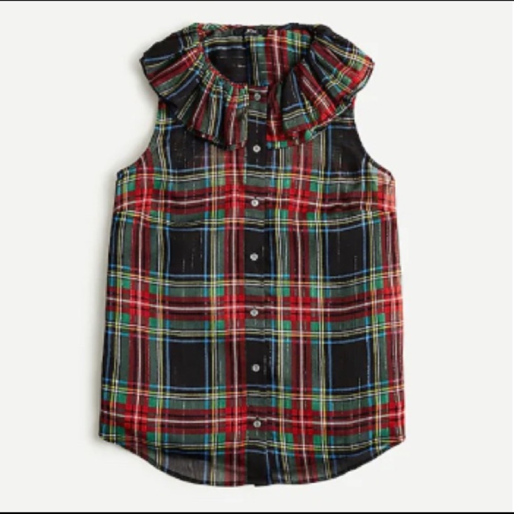 J. Crew sleeveless ruffle-neck blouse